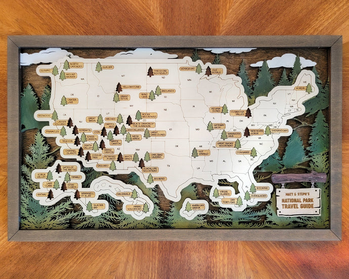 US National Parks Travel Map - Laser Cut and Hand Finished adventure map hiking map laser cut map
