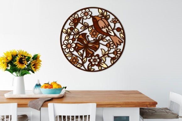 Multi-Layer Wall Art with Flowers, Butterfly, and a Lovely Bird mandala wall art multi layer wall art wall art